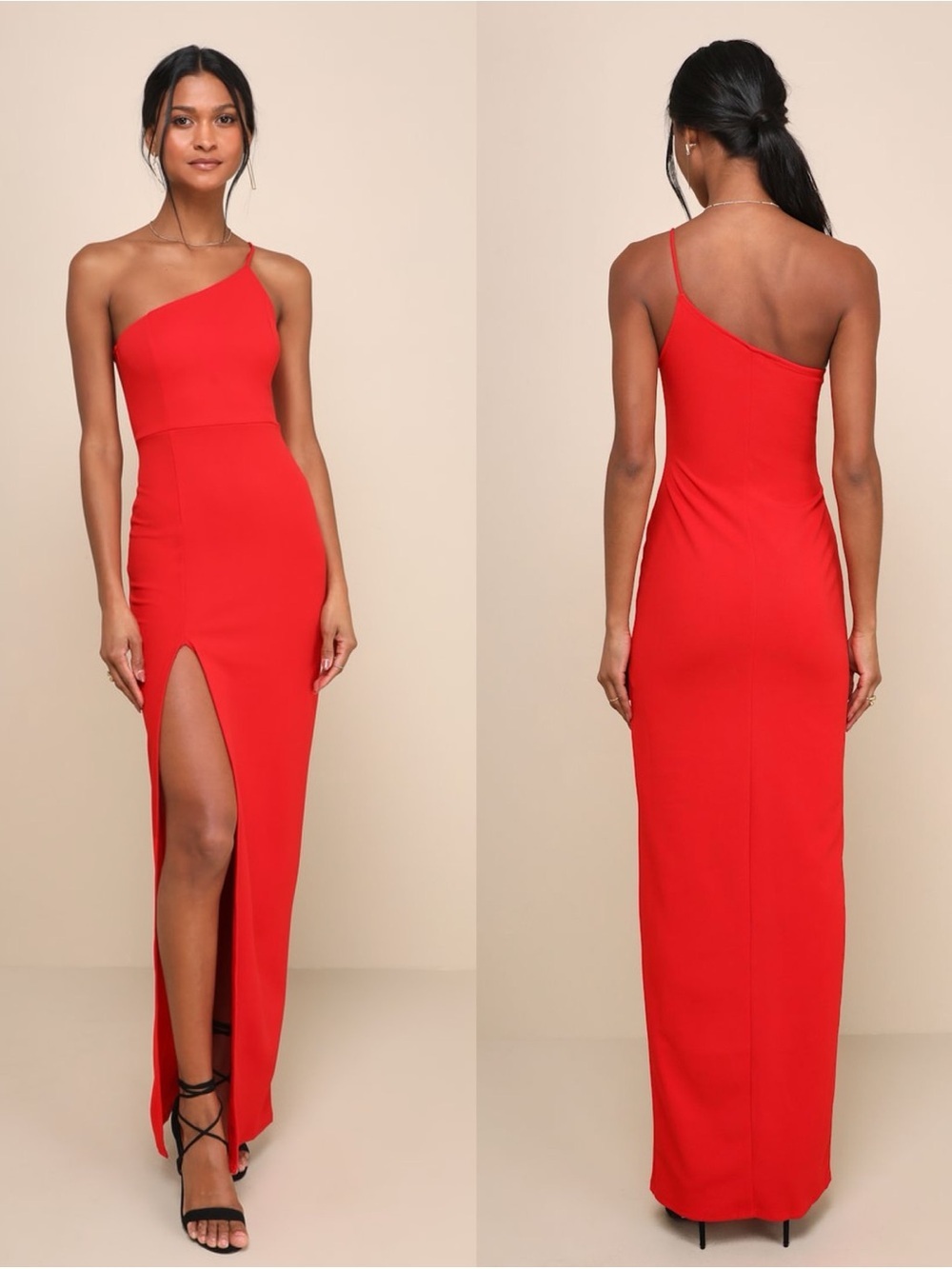 LULU’S Keeper of My Heart Red One-Shoulder Maxi Dress